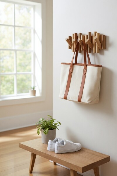 Ornavia Ahşap 5'li Duvar Askılığı– Doğal Ahşap Görünümlü, 5 Fonksiyonel Askı ...