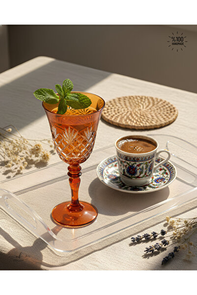 AKDEN STORE Kesme Kristal Renkli Kadeh, Su Bardağı