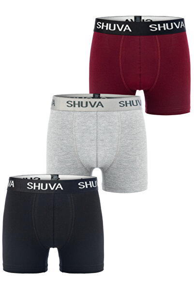 SHUVA Erkek 3'lü Paket Boxer Pamuklu Likralı Esnek Rahat Kesim - Favori Üçlü