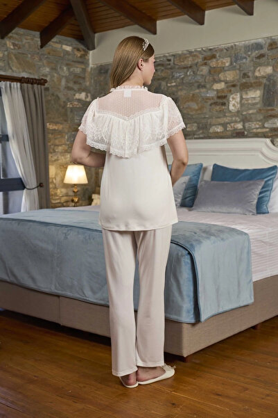 Aqua Ecru Lace Detailed Maternity Women's Pajama Set