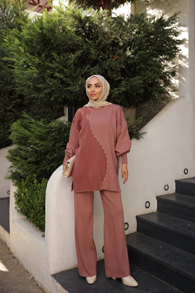 Kirazca Butik Women's Soft Stone Embroidered Standard Size Hijab Suit