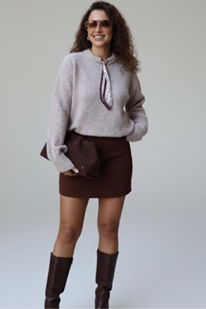 Cockatoo 4502 Amestec de lână cu eșarfă cu textura moale guler rotund Premium