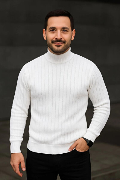 velmorafashion -Velmora Turtleneck Knitted Sweater with Tie Detail Cotton - White