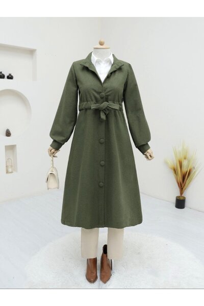 COjans Belted waist buttoned cashmere coat - khaki
