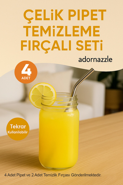 adornazzle Çelik Pipet Temizleme Fırçalı Seti, Paslanmaz Çelik, Yeniden Kulla...