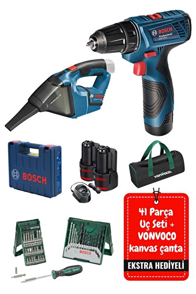 Bosch GSR 120 Li Çift Akülü Vidalama Şarjlı Matkap Şarjlı Süpürge GAS 12V Araç Oto Atölye Süpürgesi