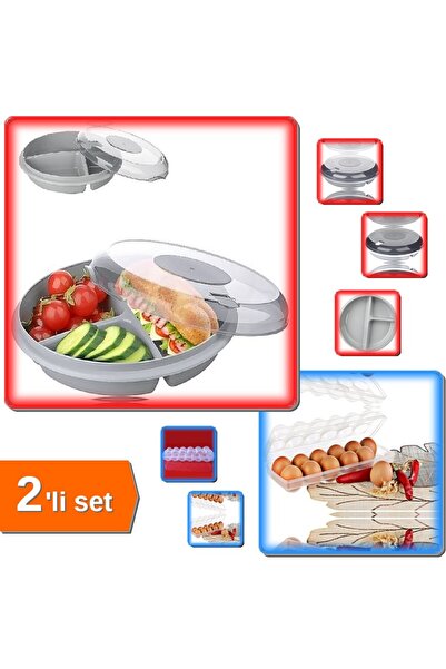 HerEveOyuncak Yumurta Saklama Kabı Şeffaf + 3 Bölmeli Kapaklı Kahvaltılık Set...