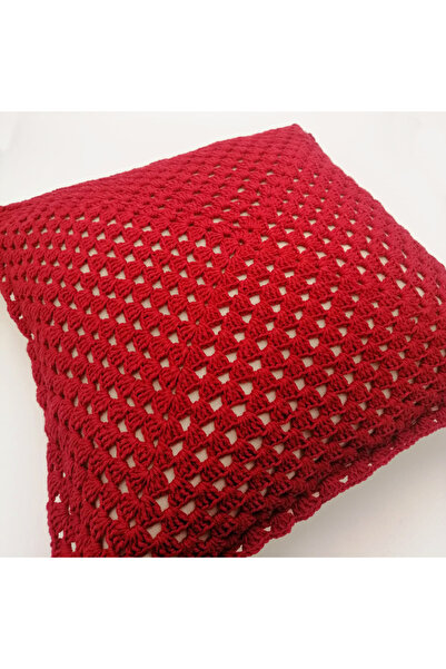 BUNILU Red hand crocheted pillowcase 42 x 42 cm