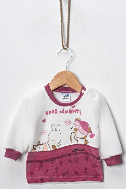 Hoppidik Baby Good Night Yaprak Printed 3-6-9 Months Unisex Baby Velvet 2-Piece Set