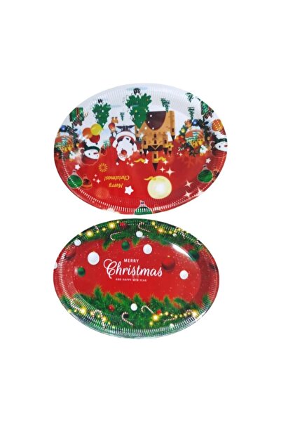 OEM Christmas Serving Tray, Festive Plastic Plate, Red, 34x25 cm