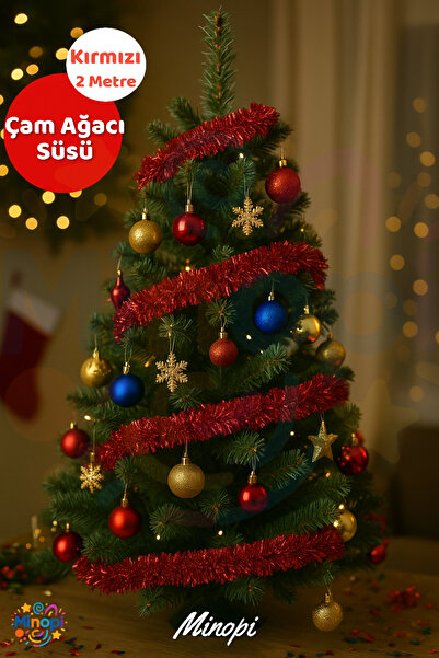Minopi Kırmızı Yılbaşı Garland Doğum Günü Simi Çam Ağacı Süsü 200 Cm Boyuna B...