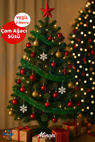 Minopi Yeşil Yılbaşı Garland Doğum Günü Simi Çam Ağacı Süsü 200 Cm Boyuna Boyuna Asılan Süsleme Sim