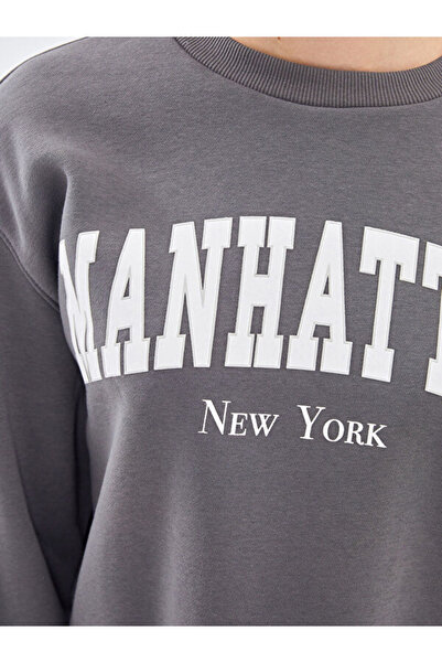 LC Waikiki Crew Neck Printed Oversize Women's Thick Sweatshirt