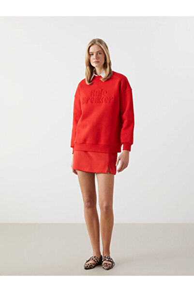 LC Waikiki Crew Neck Printed Oversize Women's Thick Sweatshirt