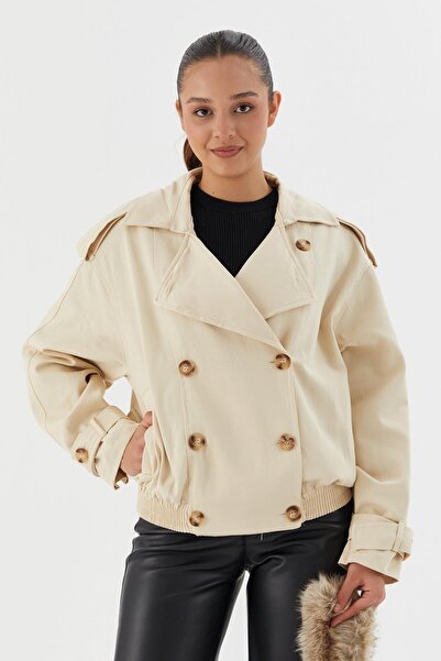 Shopping Shop Κοντή καμπαρντίνα με γούνινο γιακά ΚΡΕΜ