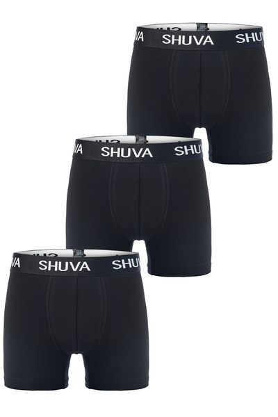 SHUVA Erkek 3'lü Paket Boxer Pamuklu Likralı Esnek Rahat Kesim - Siyah Set