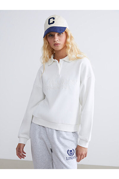 LC Waikiki Polo Neck San Francisco Embroidered Women's Thick Sweatshirt