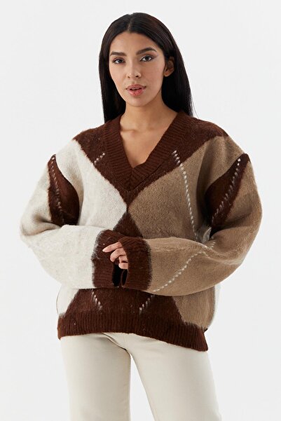 Shopping Shop Πουλόβερ με λαιμόκοψη σε σχήμα V με μοτίβο μπακλαβά A.BROWN