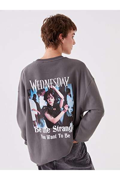 LC Waikiki Crew Neck Wednesday Printed Oversize Women's Thick Sweatshirt