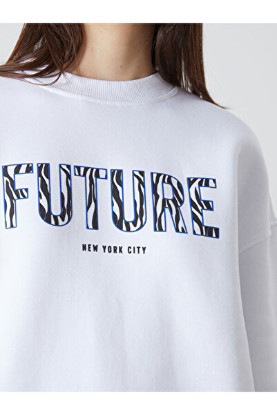 LC Waikiki Crew Neck Printed Oversize Women's Thick Sweatshirt