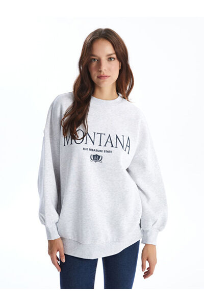 LC Waikiki Crew Neck Printed Oversize Women's Thick Sweatshirt