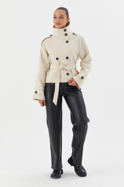 Shopping Shop Beli Belted Crop Trench Coat Ecru