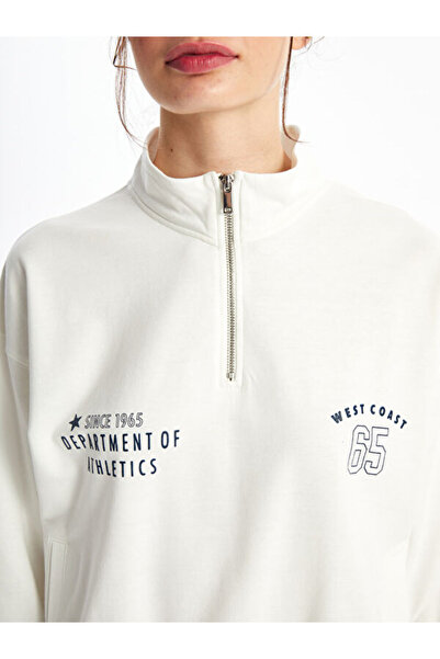 LC Waikiki Stand Collar Printed Oversize Women's Sweatshirt Tunic