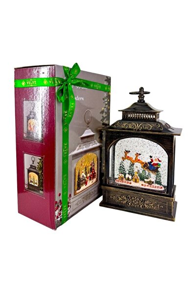 velve Decoratiune muzicala si luminoasa,Felinar Vintage,Mos Craciun,sania trasa de reni,zapada,28x18cm