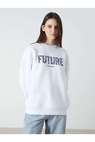 LC Waikiki Crew Neck Printed Oversize Women's Thick Sweatshirt