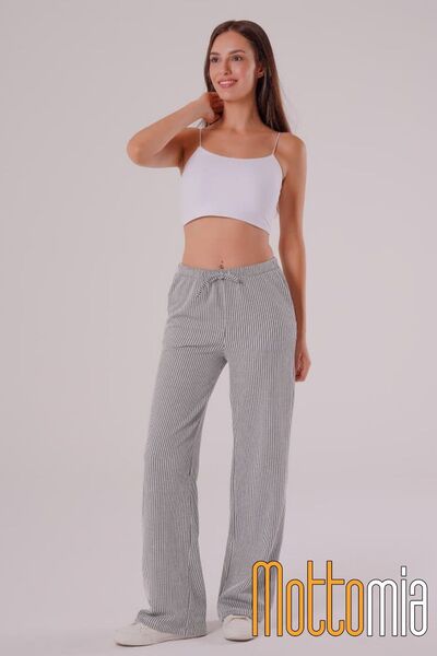 mottomia Therevole Striped Palazzo Pants - Relaxed Fit, High Waist, Summer Flowy Fabric