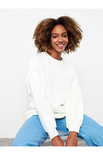 LC Waikiki Crew Neck Embroidered Oversize Women's Thick Sweatshirt