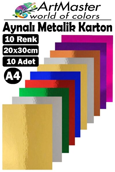 Artmaster Aynalı Metalik Fon Kartonu 20x30 cm 10 Renk 1 Paket Dekoratif Pırıl...