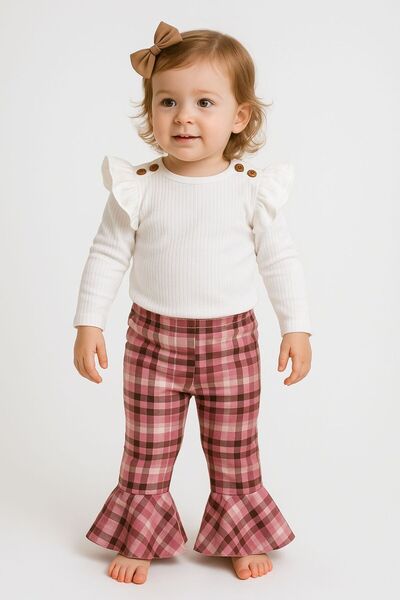 Oz Baby Flared Baby Girl Cotton Suit 1-3 Years Old Plaid Cotton Stylish Children's Outfit