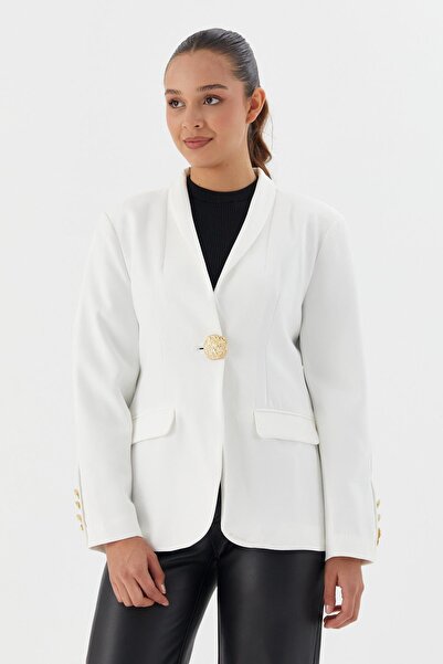 Shopping Shop Gold Accessory Buttoned Jacket White