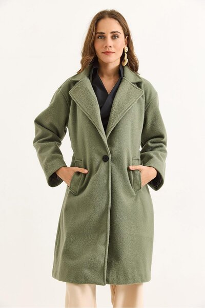 Raneel Kazançlı Alışveriş Women's Oversize Single Button Melton Coat Mink