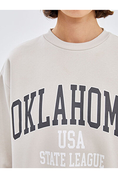 LC Waikiki Crew Neck Printed Oversize Women's Thick Sweatshirt