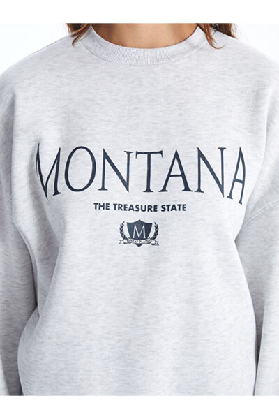 LC Waikiki Crew Neck Printed Oversize Women's Thick Sweatshirt