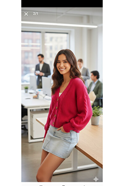 HeviStor Women's V-Neck Hair Braid Detailed Comfortable Fit Cardigan