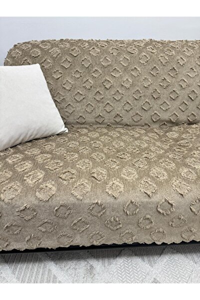 ŞENER HOME Bearded Pompom Chenille Tufted Sofa Bed Cover