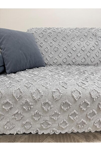 ŞENER HOME Bearded Pompom Chenille Tufted Sofa Bed Cover