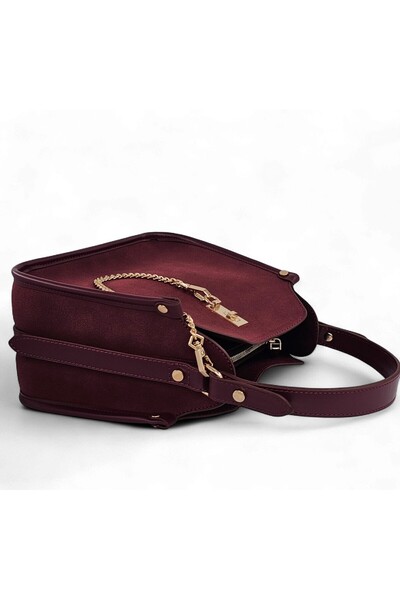 Evident Burgundy Nubuck Chain Accessory Detailed Hand & Shoulder Women's Bag