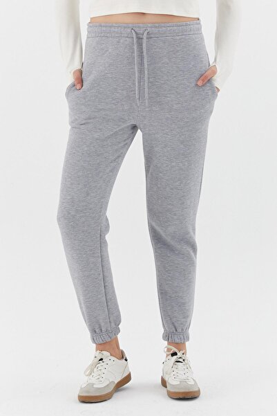 Shopping Shop Fleece-Lined Sweatpants with Elasticated Cuffs Gray Melange