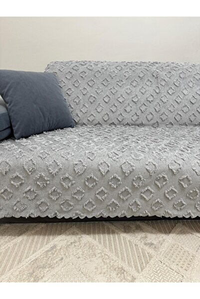 ŞENER HOME Bearded Pompom Chenille Tufted Sofa Bed Cover