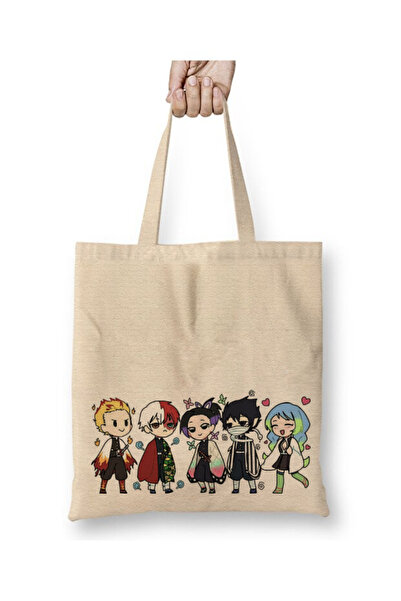 Toyaso Demon Slayer Demon Slayer Cute K personaj er 02 Geantă de pânză albă Geantă de cumpărături cu mâner lung