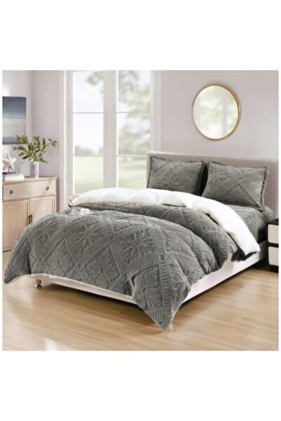 CumparaMisim Double Bed Linen, CoCoLiNo Ultra Fluffy, with White Sherpa Fur, 4 pieces, Sheet with ELASTIC, Tradit