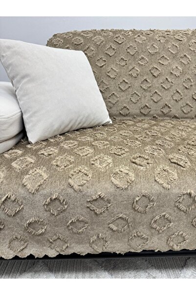 ŞENER HOME Bearded Pompom Chenille Tufted Sofa Bed Cover