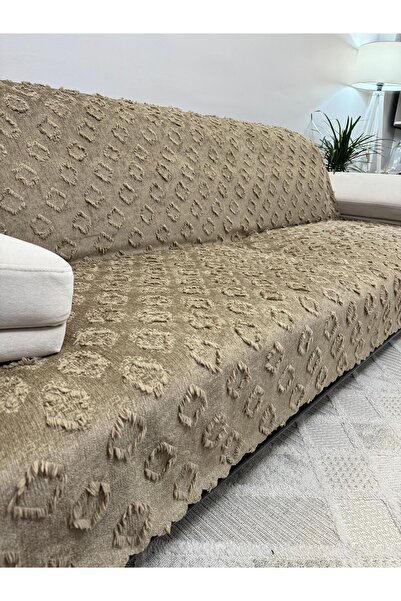 ŞENER HOME Bearded Pompom Chenille Tufted Sofa Bed Cover