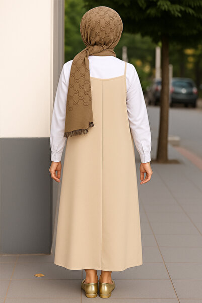 BulutRetail Women's Stone Color Basic Adjustable Strap Gilet Dress