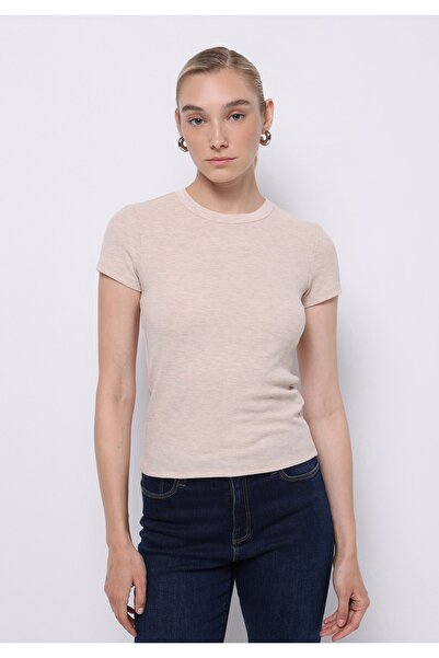 Colin's Slim Fit Στρογγυλή λαιμόκοψη Απλό γυναικείο μπλουζάκι με κοντό μανίκι σε γκρι χρώμα