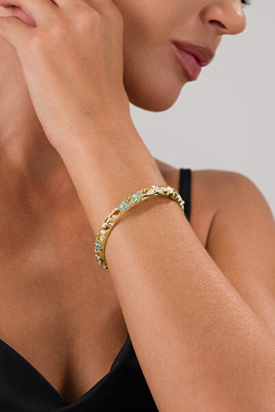 elushcollection Gold Renkli Çiçek Desen Kelepçe